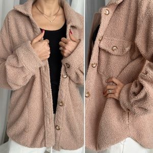 Teddy Sherpa Jacket Coat Shacket Tan